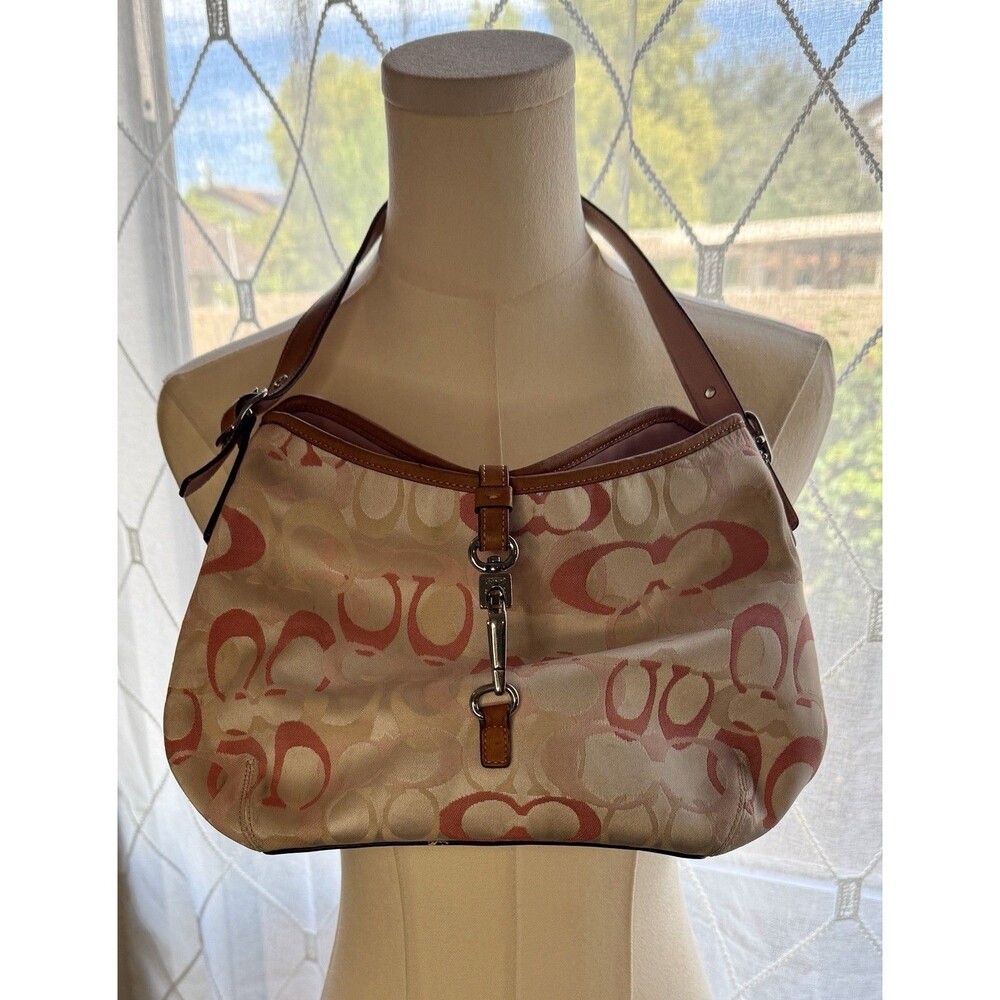 Coach Hamptons Optic Signature Clip Hobo Bag 7028 Pink Pastel Vintage Purse READ - Picture 1 of 16